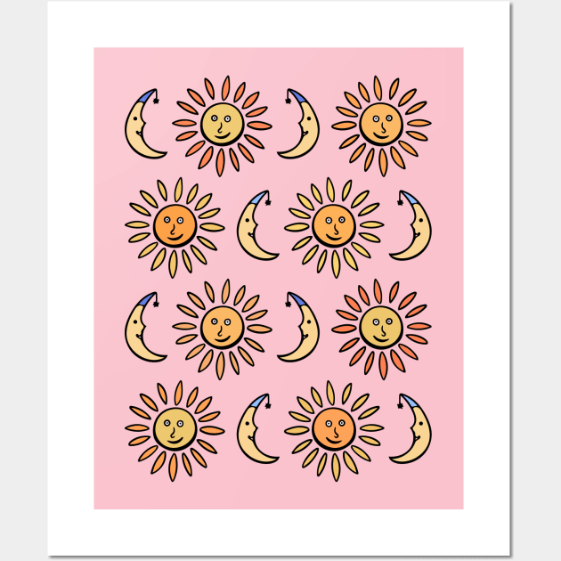 Cute Sun and Moon Kids Pattern Wall Art by Davey's Designs